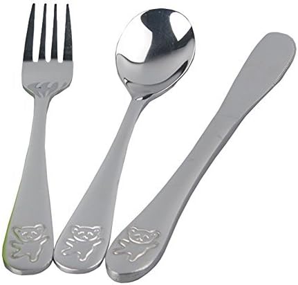 Bear Pattern Stainless Metal Kids Feeding Utensil 3pcs Set (FBA)