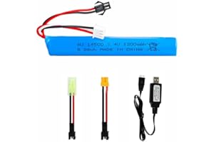 Cecicebb 7.4V 1200mAh 1450cell Gel Ball Blaster Gun Battery Pack with Charger Cable for Airsoft Rifle with SM2P to XT30 / Mini Tamiya Switch Cable