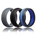 Mens Silicone Wedding Ring Wedding Band - 3 Rings Pack - 8.7mm Wide (2mm Thick) - Black, Grey, Black & Blue