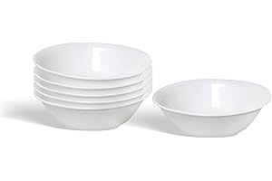 CLARO by 1 Stop & GO, 6-Piece Opal Glass Salad Bowl Set – 7.5-inch (16oz) Break-Resistant Bowls for Soup, Cereal & More. Micr