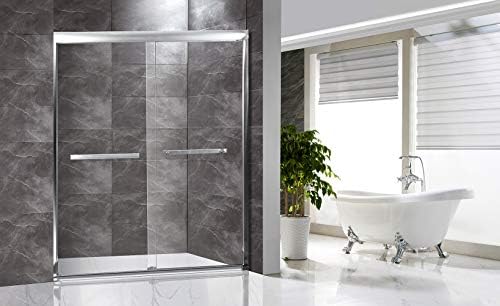 KINGRAN 56" to 60" W by 72"H Framed 5/16" Clear Tempered Glass Bypass Double Sliding Shower Door, Brushed Nickel Finished