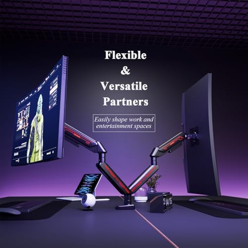 ETHU Dual Monitor Arm, Adjustable Gas Spring Monitor Stand Support 13-32 Inch and 9kg Screen, Full Motion Computer Monitors Mount, LED/LCD Display Arm, VESA Pattern 75x75/100x100 Dual Arm Black