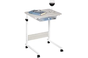 J&V TEXTILES Adjustable Overbed Bedside Table with Wheels (Hospital and Home Medical Use) (White)