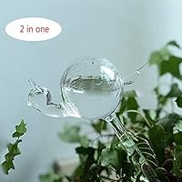 Calunce 2pcs Small Hand Blown Clear Glass Self Watering Aqua Globes,Snail