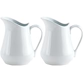 HIC Kitchen Creamer Pitcher With Handle, Fine Porcelain, 4-Ounce Capacity, For Coffee, Tea, Dressings, Sauces, Set of 2
