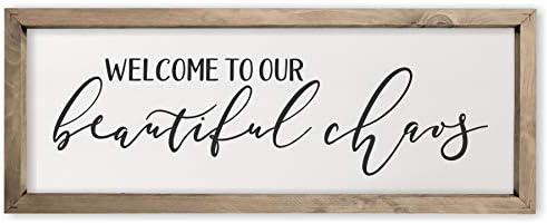 Welcome To Our Beautiful Chaos Framed Rustic Wood Farmhouse Wall Sign 6X18