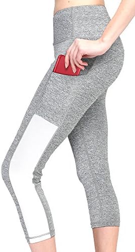 MYoga Women's Yoga Pants Workout Capri Leggings Running Tights w Side Pocket (M, Grey)