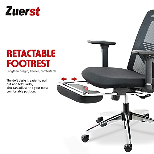 ZUERST Ergonomic Office Chair with Footrest Support Adjustable Mesh