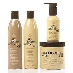 Coconut Oil Hair Care 4 Piece Set – Revitalize and Nourish Dry or Damaged Hair