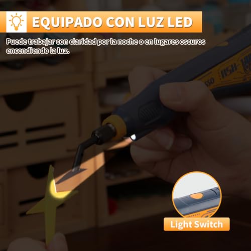 Bucasso Reciprocating Sander, Variable Speed and USB Charging with LED Light, Pencil Sander with 6 Sanding Heads, Ideal for Sanding, Polishing, Finishing and DIY Crafts (Blue)