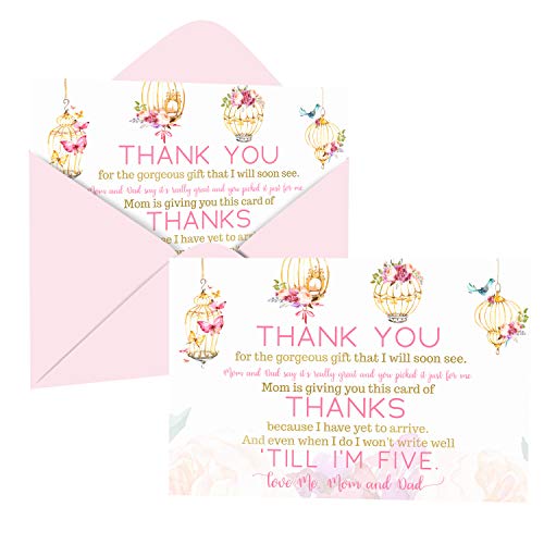 Fancy Floral Baby Shower Thank You Cards (15 Pack) Prefilled Girls Notecards with Envelopes Babies Registry Gifts – Pink…