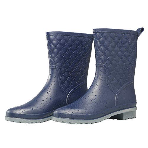Petrass Women Rain Boots Black Waterproof Mid Calf Lightweight Cute Booties Fashion Out Work Comfortable Garden Shoes - Thumbnail 6