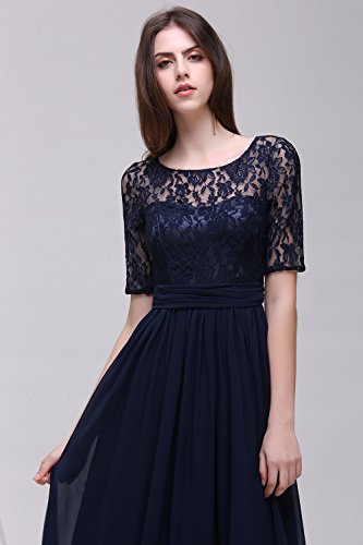 MisShow-Damen-Elegant-Spitzen-Abendkleid-Abschlusskleider-Brautjungferkleid-Navy-Blau-Gr32-46