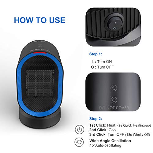 Portable Space Heater,toyuugo 600W Indoor Electric Ceramic Desk Heater