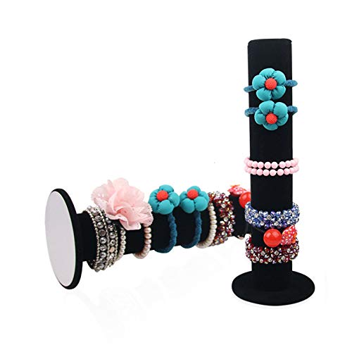 POFET 2pcs Velvet Jewelry Bracelet Watch Display Stand Bar Rack Closet Organizer Tower Scrunchie Hair Band Holders Black