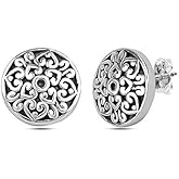 LeCalla 925 Sterling Silver Stud Earrings Jewelry Lightweight Two-Tone Antique Filigree Stud Earrings for Women Gifts for Her