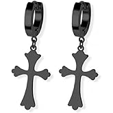316L Stainless Steel Gothic Cross Dangling Huggie Hoop Earrings, Sold as a Pair