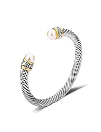 UNY Fashion Jewelry - Brazalete de alambre con perlas de imitación