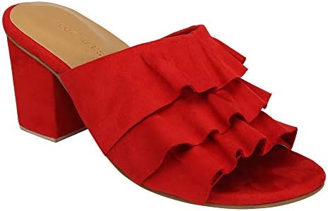 Women's Ruffle Detail Block Heel Mules Fashion Sandals