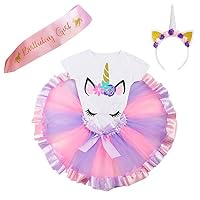JiaDuo Girls Costume Rainbow Tutu Skirt with Unicorn Shirt, Headband & Satin Sash Light Purple L