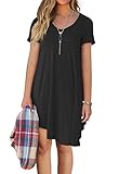 POSESHE Women's Short Sleeve Casual Loose T-Shirt Dress Black S