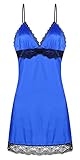 Ekouaer Women's Sexy Baby Doll Satin Chemises Slip Sleepwear, Blue, M=US (8,10)