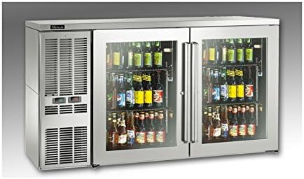 Perlick Dual-Zone Back Bar Refrigerated Beer and Wine Storage Cabinet, with RW Thermostat Condensing Unit (Left Condensing Unit, Glass Doors with Stainless Steel Frames)