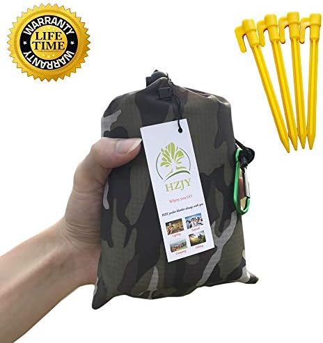 Outdoor Picnic Blanket (71" x 55") -Compact, Lightweight, Sand Proof Pocket Blanket Best Mat for The Beach, Hiking, Travel, Camping, Festivals with Pockets, Loops, Stakes, Carabiner