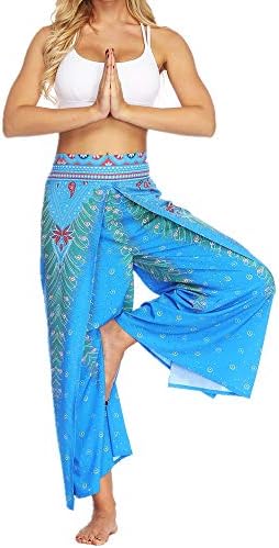 MKLVWU Women's Casual Pants Indonesian Style Printed Wide Leg Pants, Female Bohemian Fitness Yoga Pants Sportswear