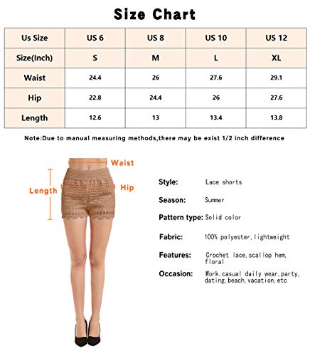 JTANIB Shorts for Women, Fitted Scallop Hem Crochet Casual Solid Floral Lace Shorts Khaki - Thumbnail 5