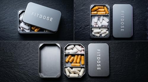 Fitdose Premium Solid Aluminum Small Pill Box - Zero Plastic Pill and Vitamin Organizer with 3 Compartments and Magnetic Closure for Travel
