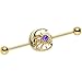Body Candy Gold Anodized Steel Purple Synthetic Opal Moon Sun Helix Earring Industrial Barbell 14 Gauge 38mm
