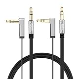 CableCreation [2-PACK] 1.5 Feet 3.5mm Auxiliary Audio cable Flat Stereo Cord 90 Degree Right Angle, Black