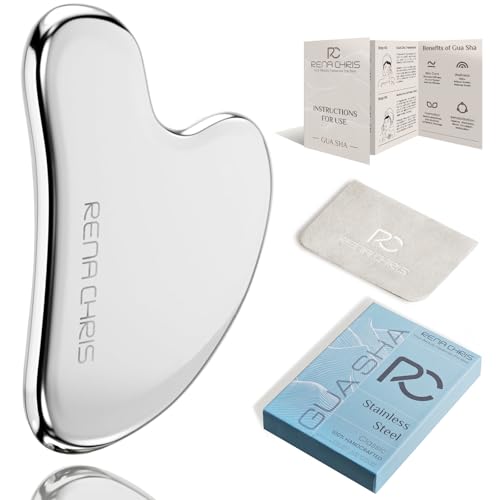 Rena Chris Stainless Steel Gua Sha Stone, Guasha Stone for a Defined Jaw Line, Facial Swelling, Skin Care Gift - Silver
