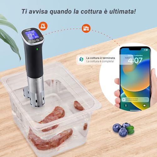 INKBIRD Wifi Sous Vide Roner, WLAN Professional Roner Kitchen, 0-90°C Low Temperature Cooking and Timer | Recipes APP, LCD, 1000W, IPX7 Waterproof, ±0.1°C Precise and Constant Temperature, ISV-300W