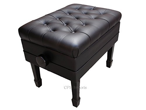 Genuine Leather Adjustable Artist Concert Piano Bench Stool in Ebony with Music Storage - Thumbnail 2