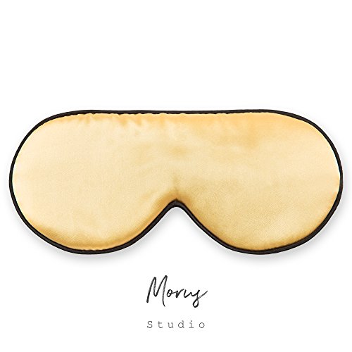 MorusStudio Mulberry Silk Sleep Mask, Super Soft, Organic, Breathable, Lightweight, No Pressure on Eyes, Adjustable Strap Fits for Any Sleep Position, Block 100% Lights (Black) (Champagne)