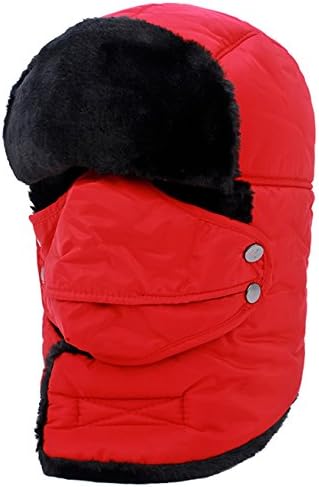 Winter Cold Faux Fur Trapper Hat Cotton Warm Ushanka Ear Flap Chin Strap and Windproof Mask Russian Aviator Hunting with Breathable Mask for Unisex (C5)