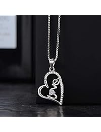 SENCLE 925 Sterling Silver with 18K White Gold Plated Cubic Zirconia Love Heart Pendant Necklace for Women and Girls