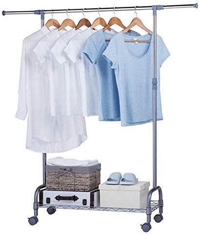 Lzpff Stainless Steel Coat Rack with Carbon Steel Single Dryer Rack with Mobile Coat Rack Retractable Coat Rack (Color: PINK) (Color : Silver)