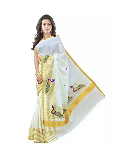 selvamani tex cotton kerala kasavu zari saree with blouse pack of 2