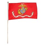 US Flag Store Marine Corps Flag 12 by 18-Inch Mounted on 24-Inch Wooden Stick