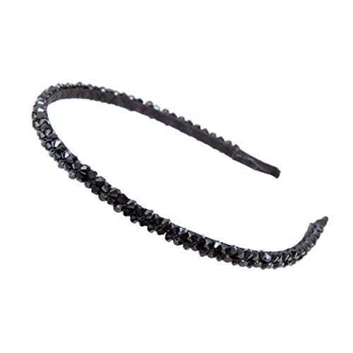 AKOAK Fashion Super Shiny Women Two Rows Black Crystal Beads Headband Girls Headwear Rhinestone Beaded Hair Band Hair Accessories