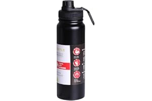 Garrafa de Água Térmica Inox 800ml Esportiva com Alça Parede Dupla Isolada a Vácuo Antivazamento Garrafinha Academia Fitness Corrida Esportes Escritório Aço Inox (Preto)
