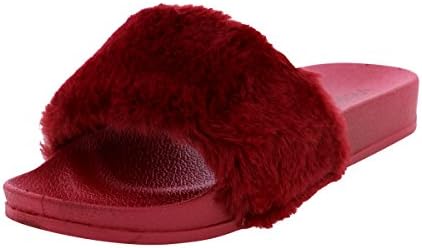 Via Pinky Collection - Women's Faux Fur Slides - Burgundy