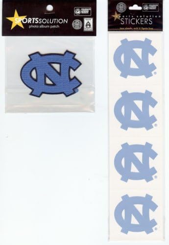 Sports Solution UNC University of North Carolina Tar Heels 9 Piece Custom Package of Officially Licensed Collegiate Stickers & Embroidered Adhesive Patch