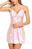 Avidlove Women's Satin Nightgown Lace Sleepwear Chemises Long Slip Pink S