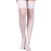 Yolev Womens Lace Hosiery Thigh High Stockings with Adjustable Garter Belt, White, OS