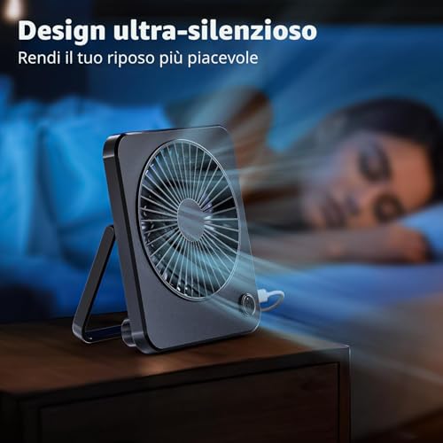 OUILA Mini Quiet Fan, Small USB Desk Fan with 3 Speeds and 1.2m Cable, Portable Hanging Fan for Table Office Bedroom Dorm Kitchen - Black