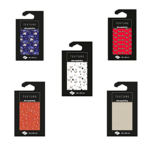 Decopatch (Clairefontaine leisure range) TD777AMZC - 1 set of 5 pockets of textured paper 40x60 cm - Ideal for customization and Christmas decoration
